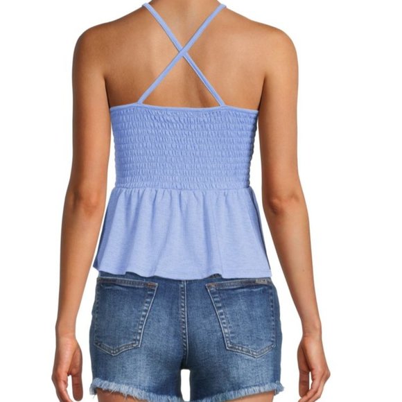 OAK & TRELLIS Smocked Peplum Slip Top Wild Lime XL Tank Top Cross Strap Back - Picture 4 of 7